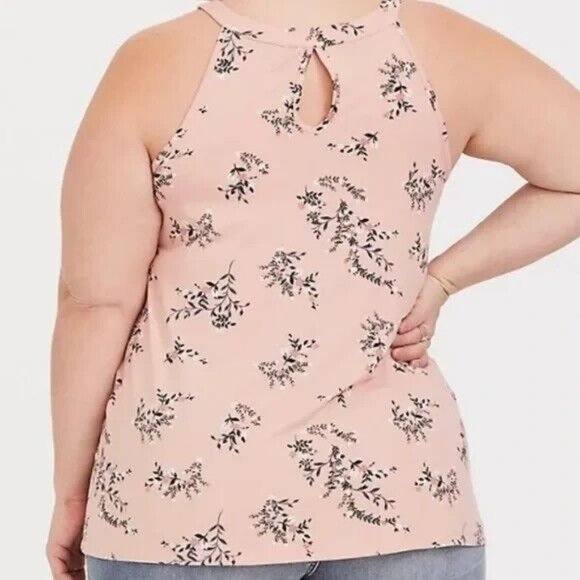 *New Torrid Peach Floral High Neck Tank Fancy Flow Floral Size 1 Women’s 14/16 - Picture 2 of 8